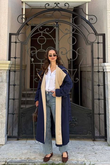 BELT DETAIL LONG WOMAN TRENCH COAT BLUE/BLU - 1