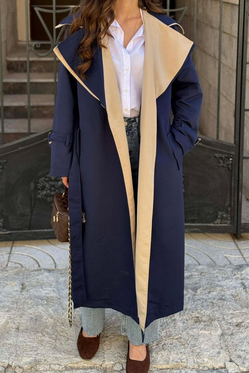 BELT DETAIL LONG WOMAN TRENCH COAT BLUE/BLU - 2