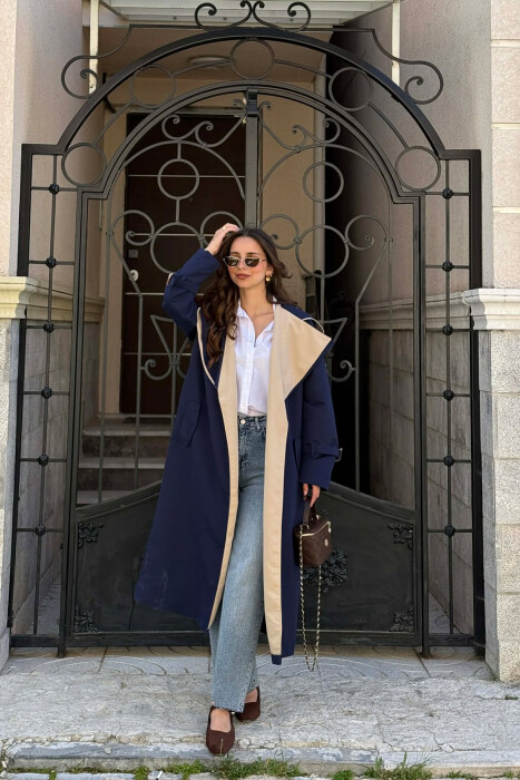BELT DETAIL LONG WOMAN TRENCH COAT BLUE/BLU - 3