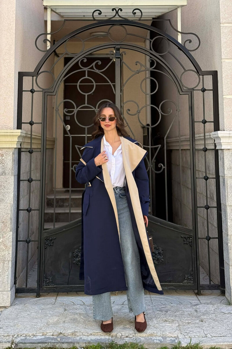 BELT DETAIL LONG WOMAN TRENCH COAT BLUE/BLU - 4