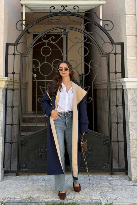 BELT DETAIL LONG WOMAN TRENCH COAT BLUE/BLU - 5