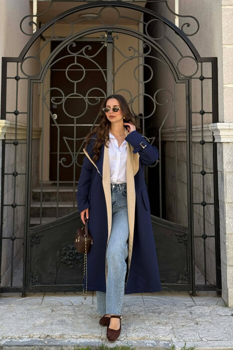 BELT DETAIL LONG WOMAN TRENCH COAT BLUE/BLU - 6