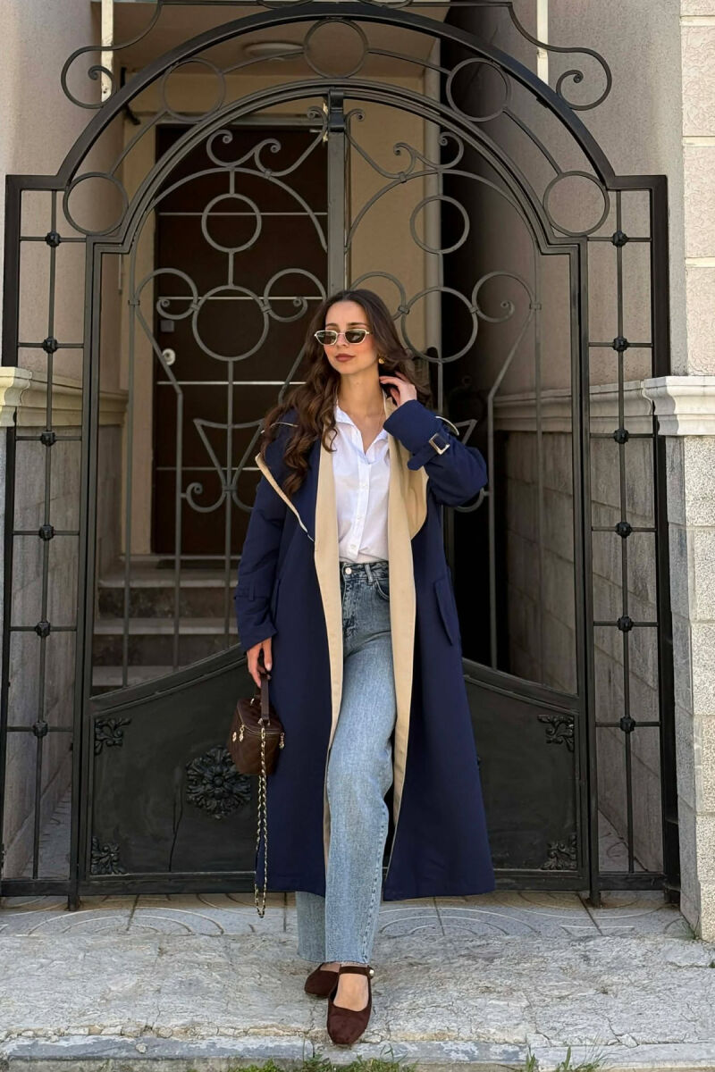 BELT DETAIL LONG WOMAN TRENCH COAT BLUE/BLU - 6