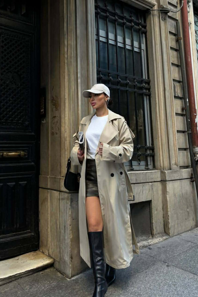 BELT DETAIL LONG WOMEN JACKET BEIGE/BEZHE - 1