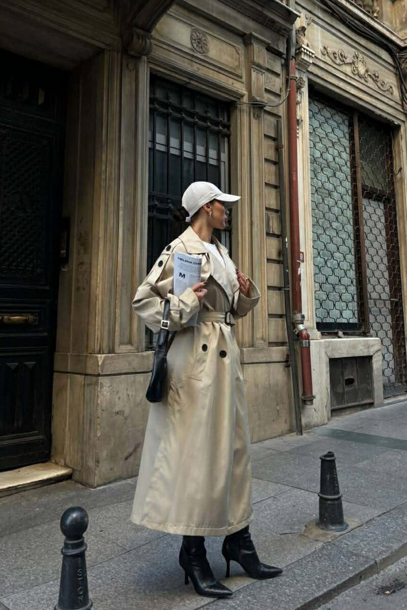 BELT DETAIL LONG WOMEN JACKET BEIGE/BEZHE - 2