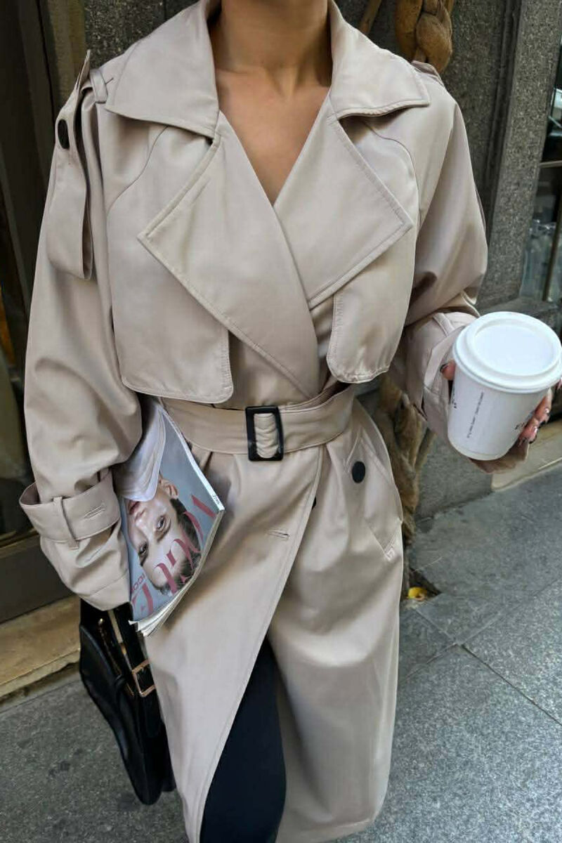 BELT DETAIL LONG WOMEN JACKET BEIGE/BEZHE - 3