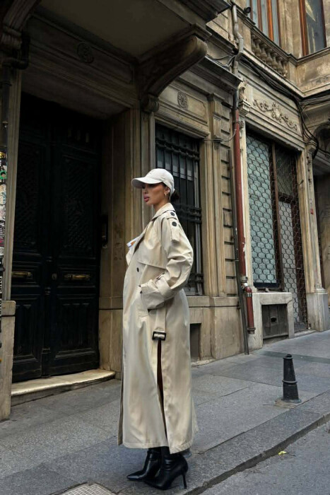 BELT DETAIL LONG WOMEN JACKET BEIGE/BEZHE - 5