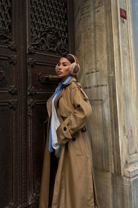 BELT DETAIL LONG WOMEN JACKET LIGHT BROWN/KAZB - 3