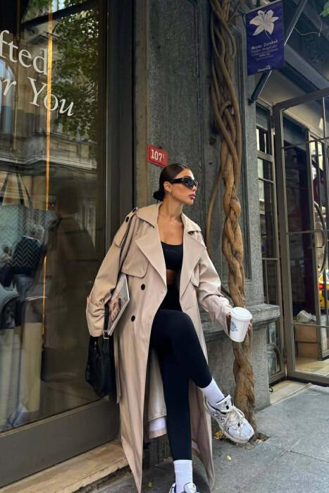 BELT DETAIL LONG WOMEN JACKET LIGHT GREY/GZ - 2