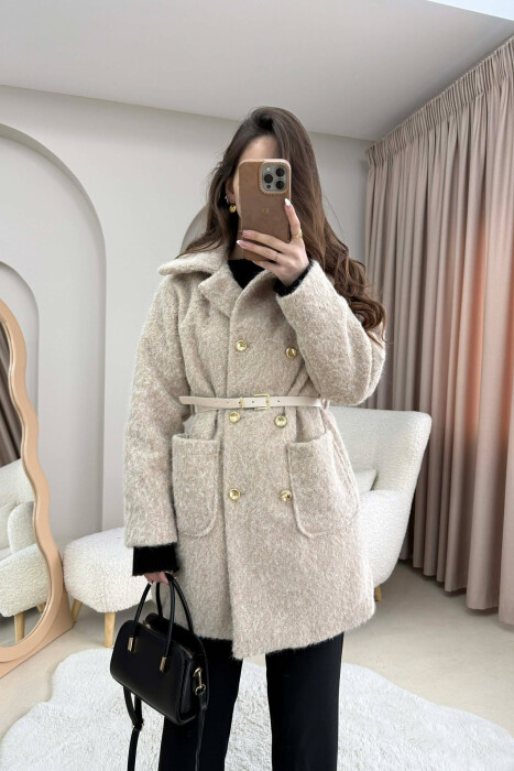 BELT DETAIL MEDIUM WOMAN JACKET BEIGE/BEZHE - 1