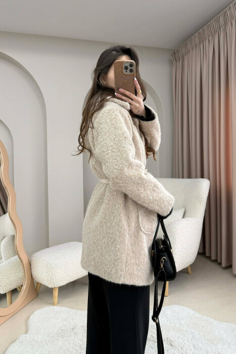 BELT DETAIL MEDIUM WOMAN JACKET BEIGE/BEZHE - 3