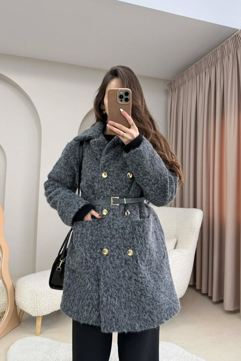 BELT DETAIL MEDIUM WOMAN JACKET GREY/GRI - 1