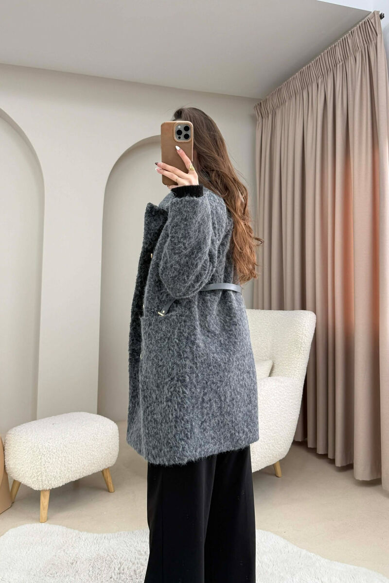 BELT DETAIL MEDIUM WOMAN JACKET GREY/GRI - 3