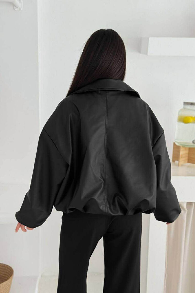 BELT DETAIL ONE COLOR LEATHER WOMEN JACKET BLACK/ E ZEZE - 3