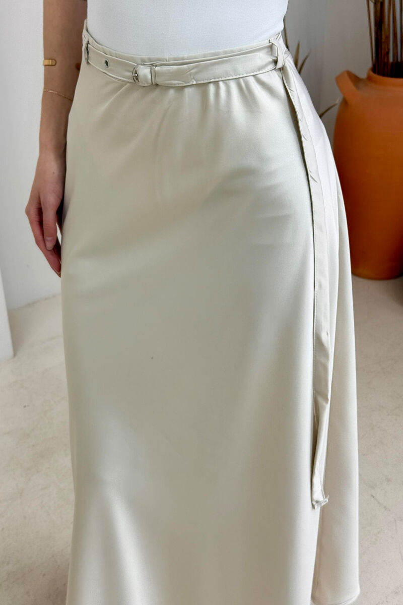 BELT DETAIL ONE COLOR LONG WOMEN SKIRT CREAM/KREM - 3