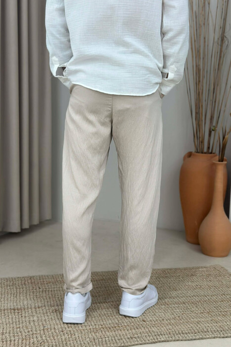 BELT DETAIL ONE COLOR MEN PANTS BEIGE/BEZHE - 2