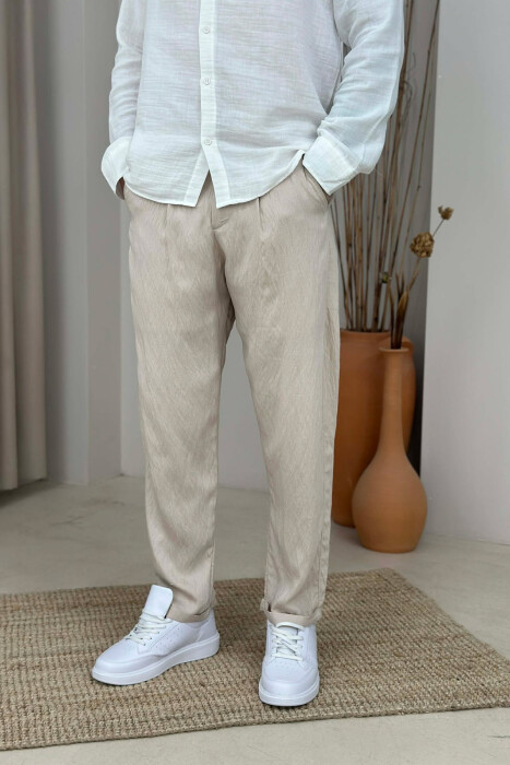 BELT DETAIL ONE COLOR MEN PANTS BEIGE/BEZHE - 3