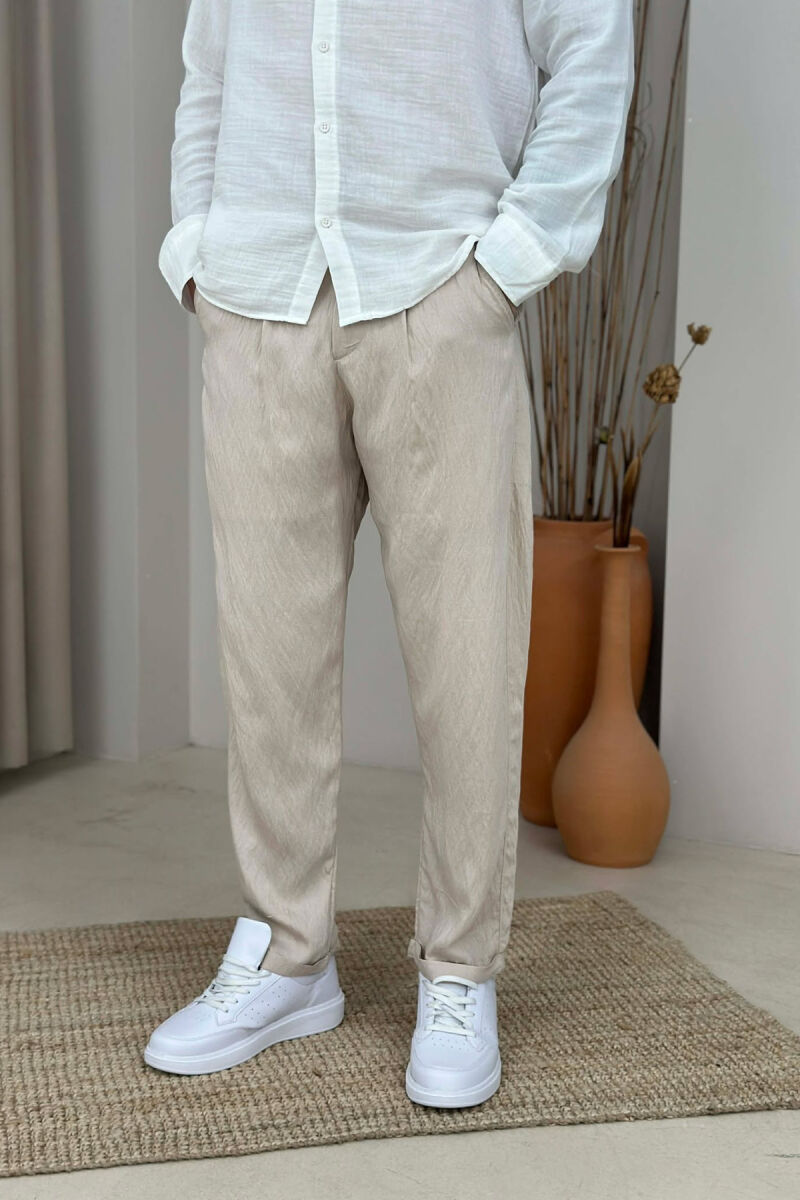 BELT DETAIL ONE COLOR MEN PANTS BEIGE/BEZHE - 3