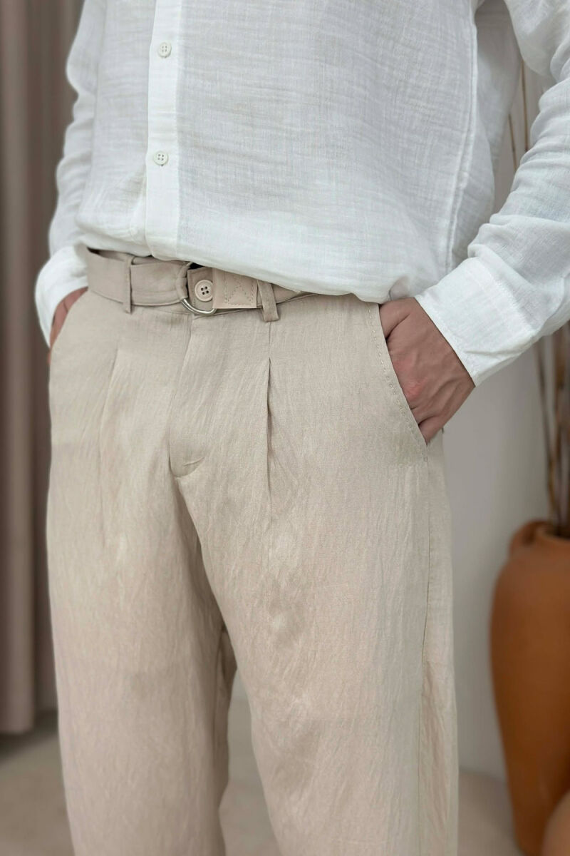BELT DETAIL ONE COLOR MEN PANTS BEIGE/BEZHE - 4