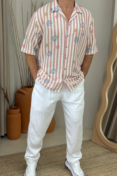 BELT DETAIL ONE COLOR MEN PANTS WHITE-E BARDHE 