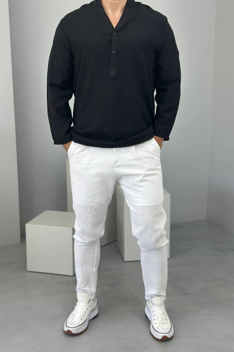 BELT DETAIL ONE COLOR MEN PANTS WHITE-E BARDHE - 1