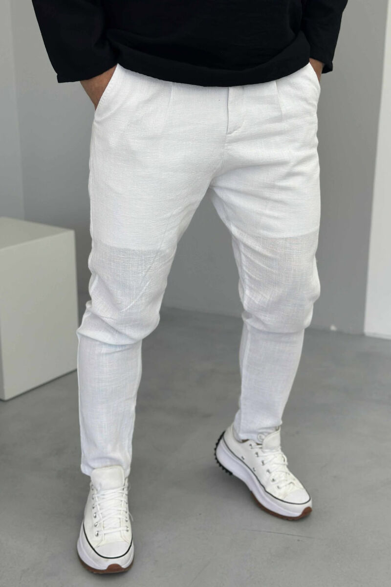 BELT DETAIL ONE COLOR MEN PANTS WHITE-E BARDHE - 2