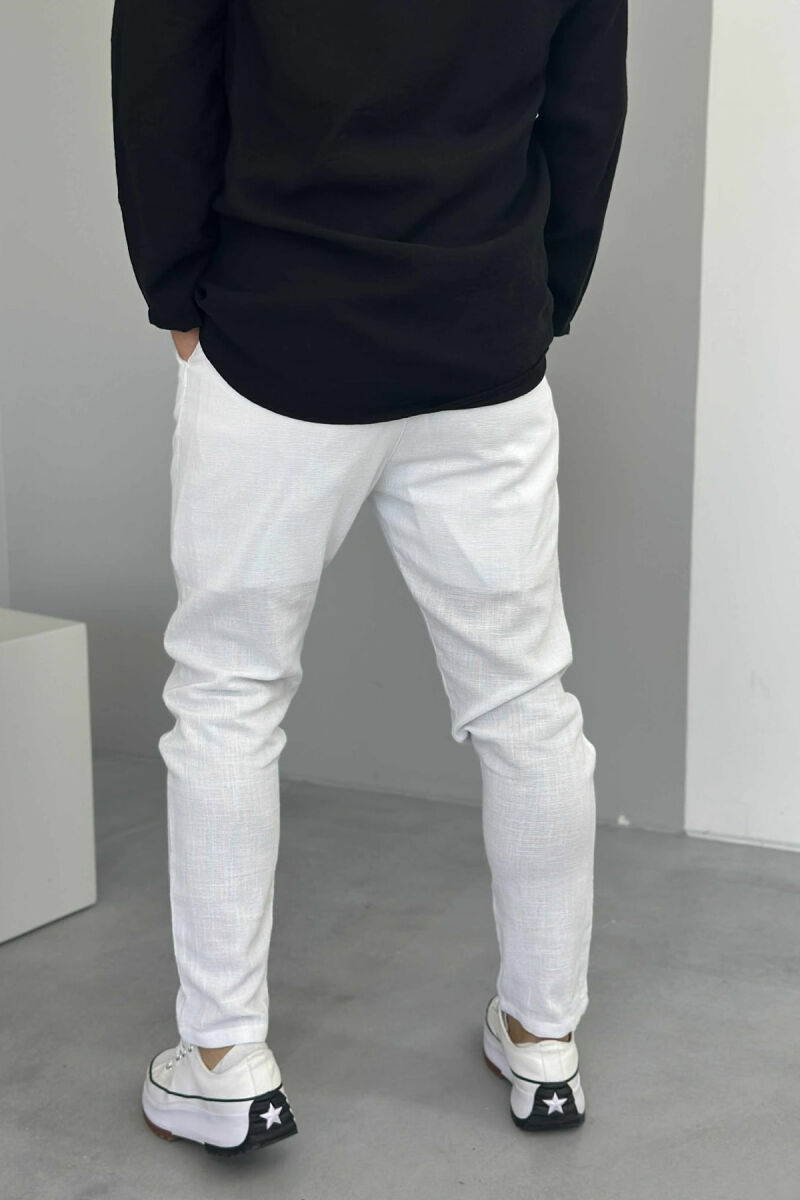 BELT DETAIL ONE COLOR MEN PANTS WHITE-E BARDHE - 3