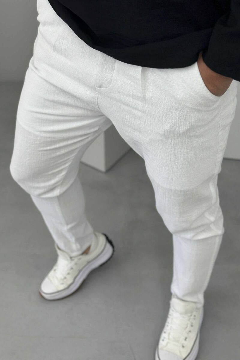 BELT DETAIL ONE COLOR MEN PANTS WHITE-E BARDHE - 4