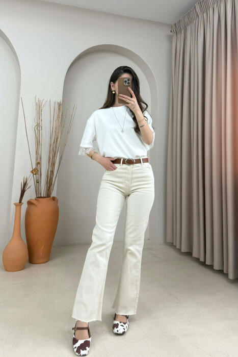 BELT DETAIL ONE COLOR WOMAN JEANS BEIGE/BEZHE - 