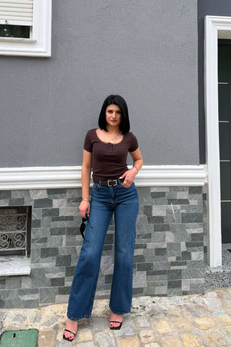 BELT DETAIL ONE COLOR WOMAN JEANS BLUE/BLU - KLAUDIO FASHION