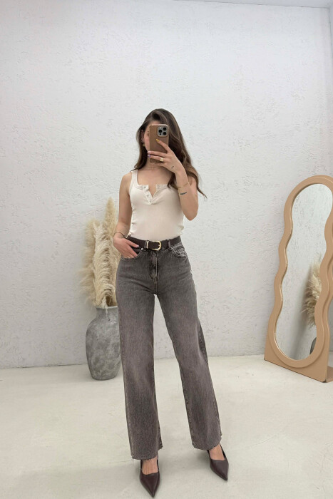 BELT DETAIL ONE COLOR WOMAN JEANS BROWN/KAFE 