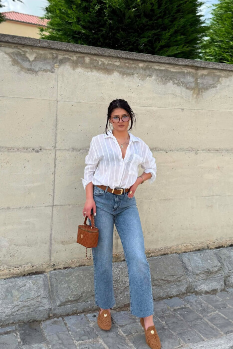 BELT DETAIL ONE COLOR WOMAN JEANS LIGHTBLUE/BZ - KLAUDIO FASHION