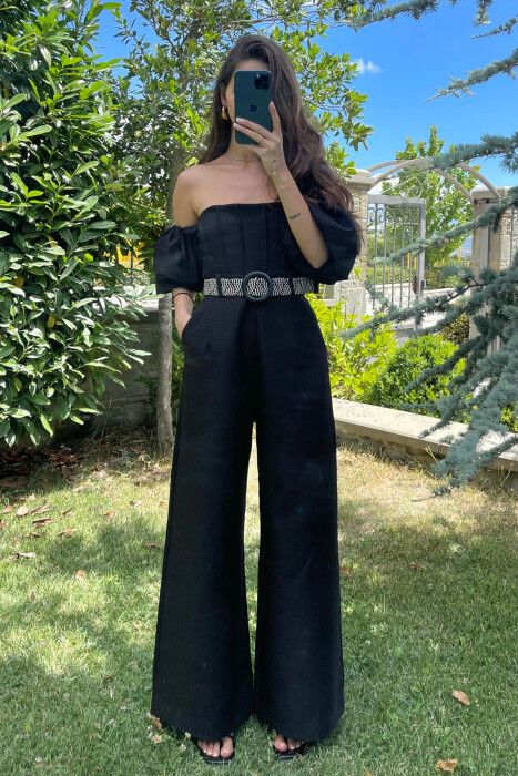 BELT DETAIL ONE COLOR WOMEN JUMPSUIT BLACK/ E ZEZE 