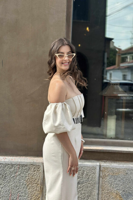 BELT DETAIL ONE COLOR WOMEN JUMPSUIT CREAM/KREM - 9