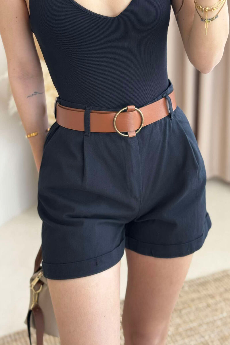 BELT DETAIL ONE COLOR WOMEN SHORTS BLACK/ E ZEZE - 3