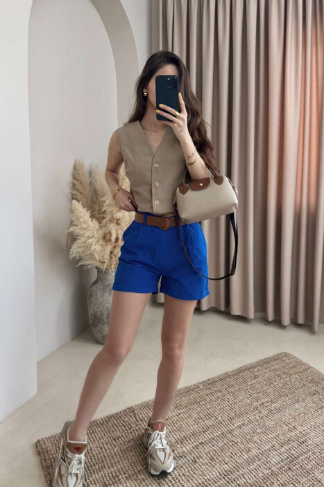 BELT DETAIL ONE COLOR WOMEN SHORTS BLUE/BLU - 1