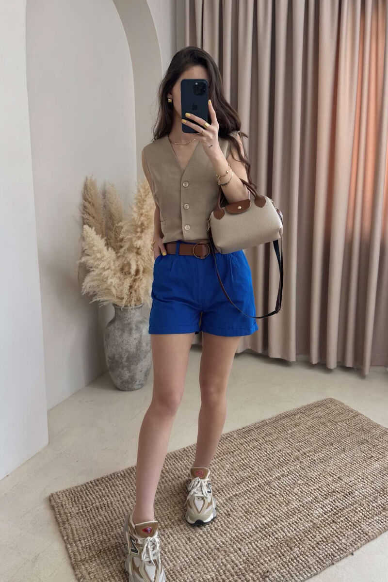 BELT DETAIL ONE COLOR WOMEN SHORTS BLUE/BLU - 2