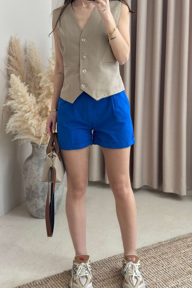 BELT DETAIL ONE COLOR WOMEN SHORTS BLUE/BLU - 3