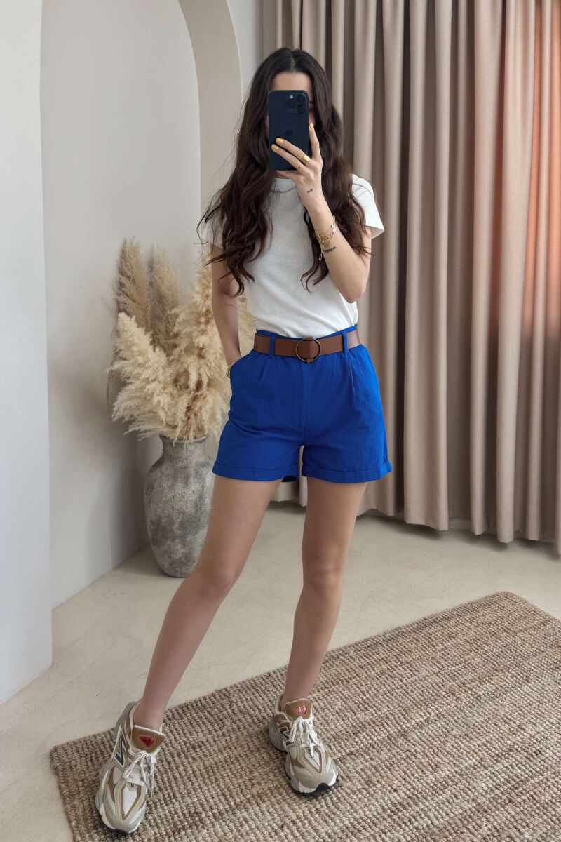 BELT DETAIL ONE COLOR WOMEN SHORTS BLUE/BLU - 5