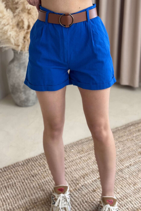 BELT DETAIL ONE COLOR WOMEN SHORTS BLUE/BLU - 6