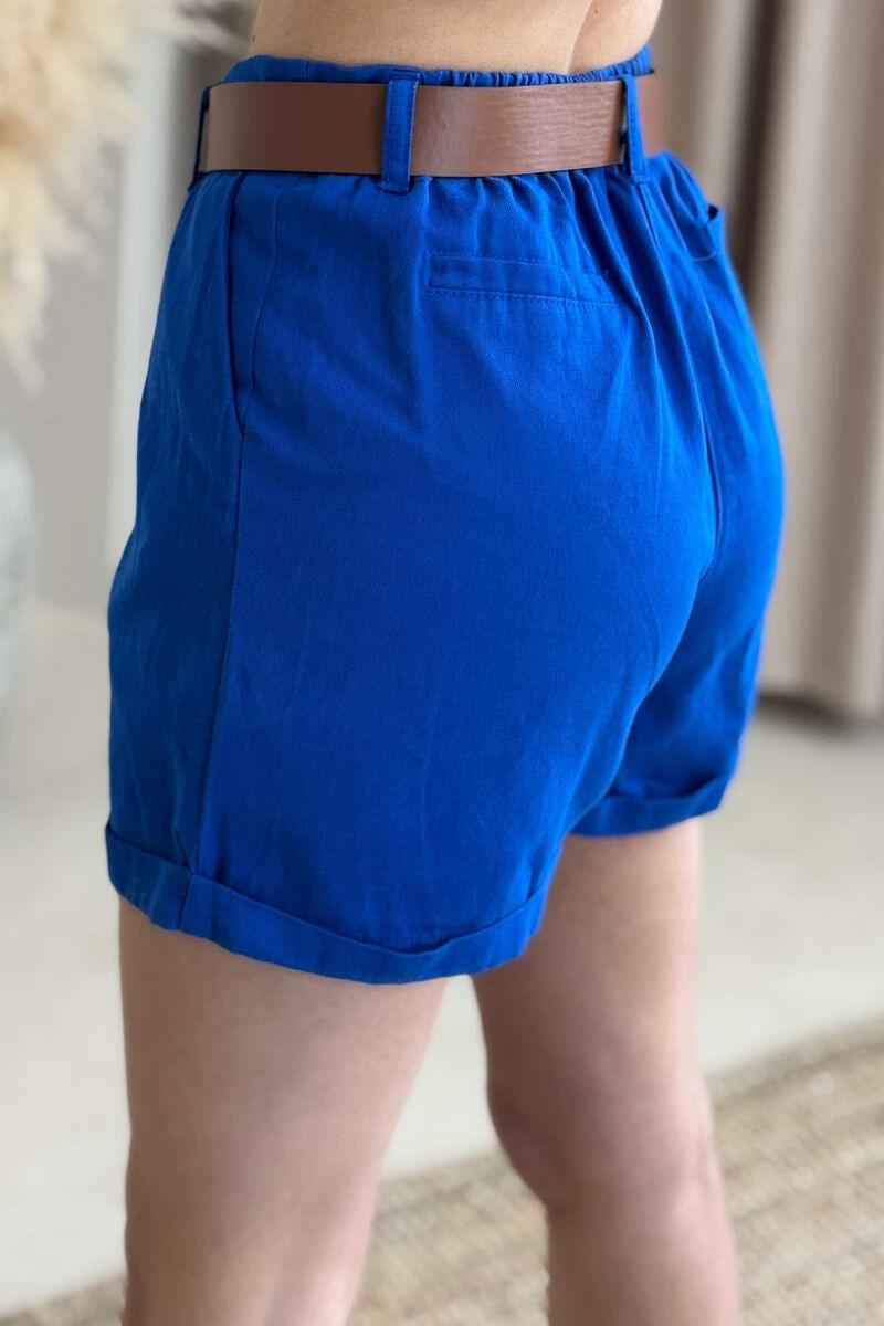 BELT DETAIL ONE COLOR WOMEN SHORTS BLUE/BLU - 7