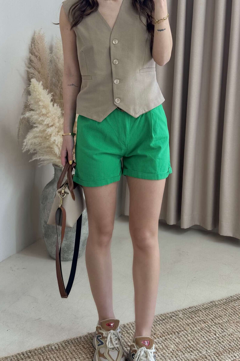 BELT DETAIL ONE COLOR WOMEN SHORTS GREEN/JESHILE - 2