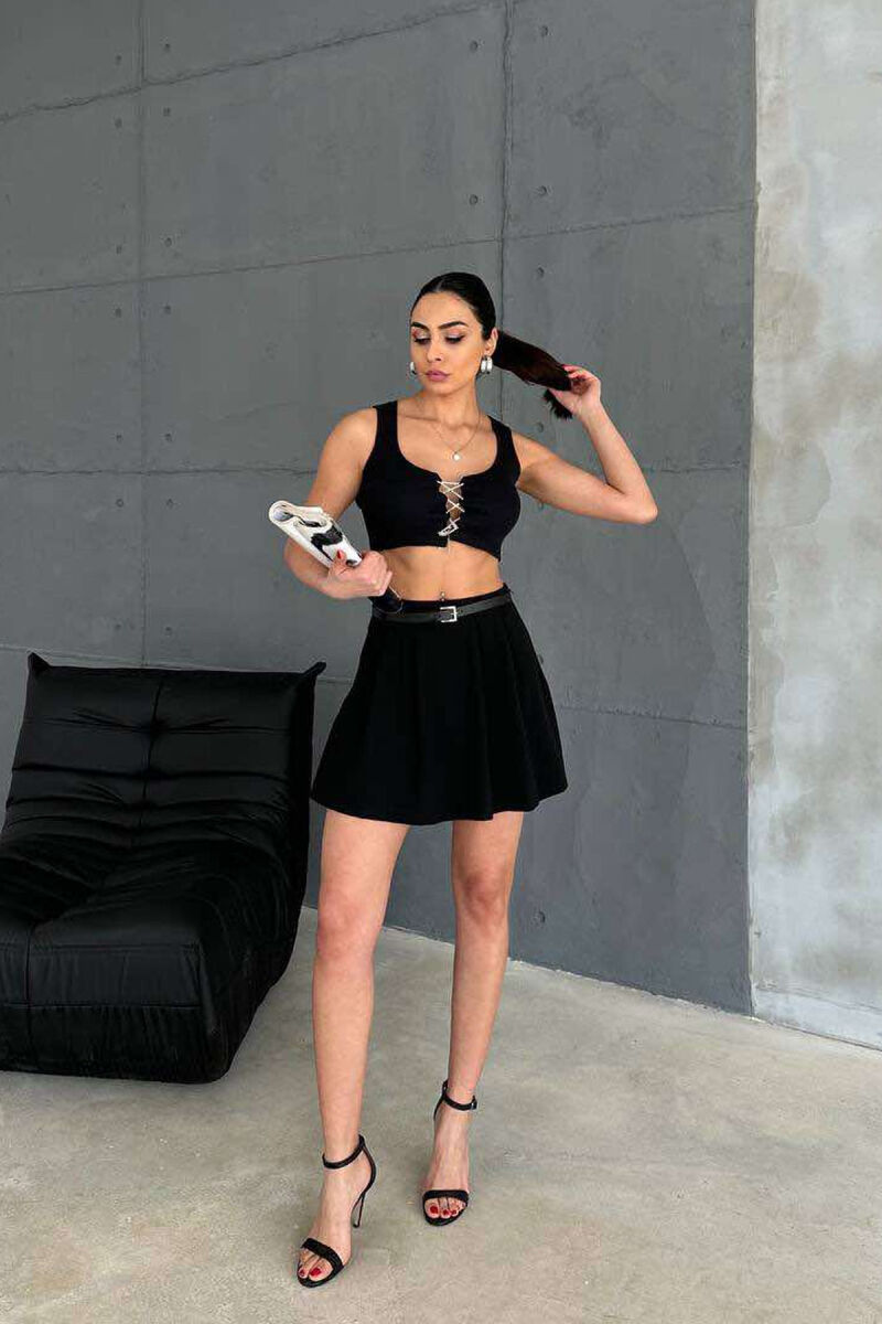 BELT DETAIL ONE COLOR WOMEN SKORT BLACK/ E ZEZE - 1
