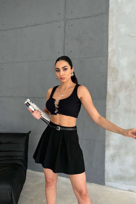 BELT DETAIL ONE COLOR WOMEN SKORT BLACK/ E ZEZE - 3