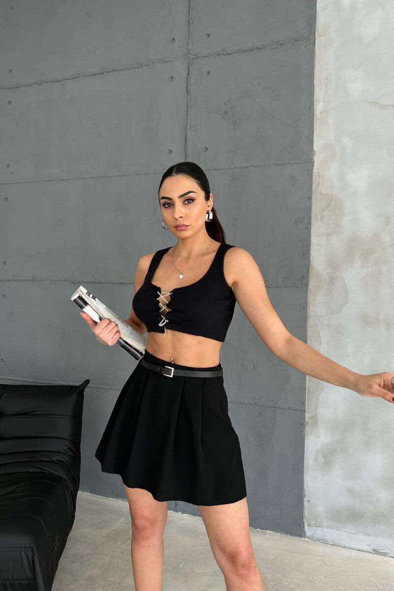 BELT DETAIL ONE COLOR WOMEN SKORT BLACK/ E ZEZE - 3