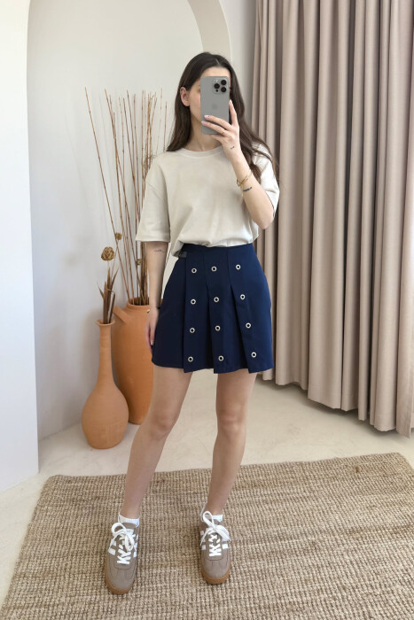 BELT DETAIL ONE COLOR WOMEN SKORT DARK BLUE/BEE 