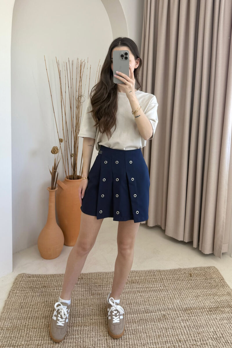 BELT DETAIL ONE COLOR WOMEN SKORT DARK BLUE/BEE - 2