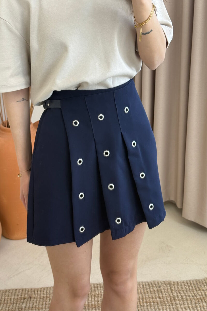 BELT DETAIL ONE COLOR WOMEN SKORT DARK BLUE/BEE - 5