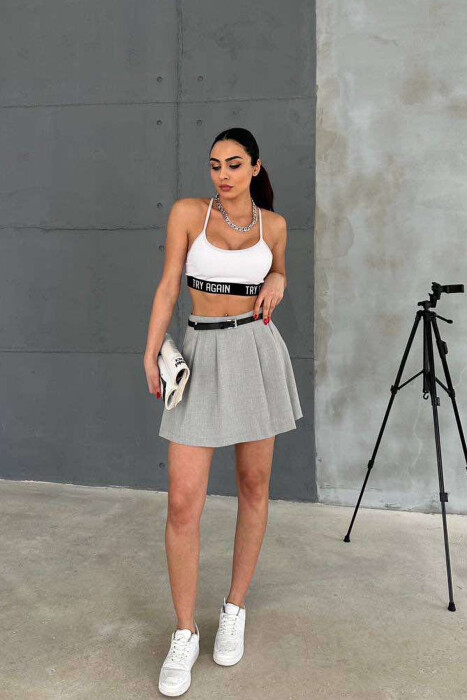 BELT DETAIL ONE COLOR WOMEN SKORT LIGHT GREY/GZ 