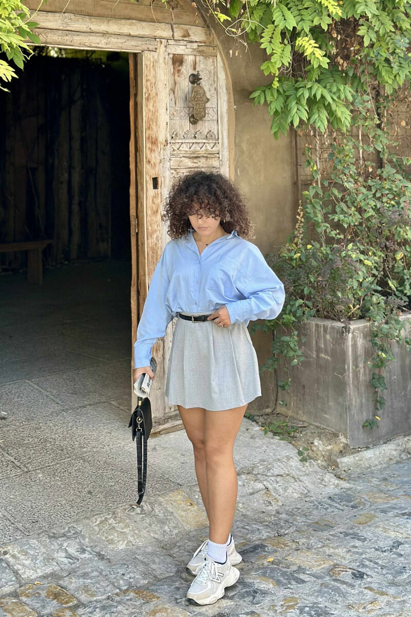 BELT DETAIL ONE COLOR WOMEN SKORT LIGHT GREY/GZ - 1